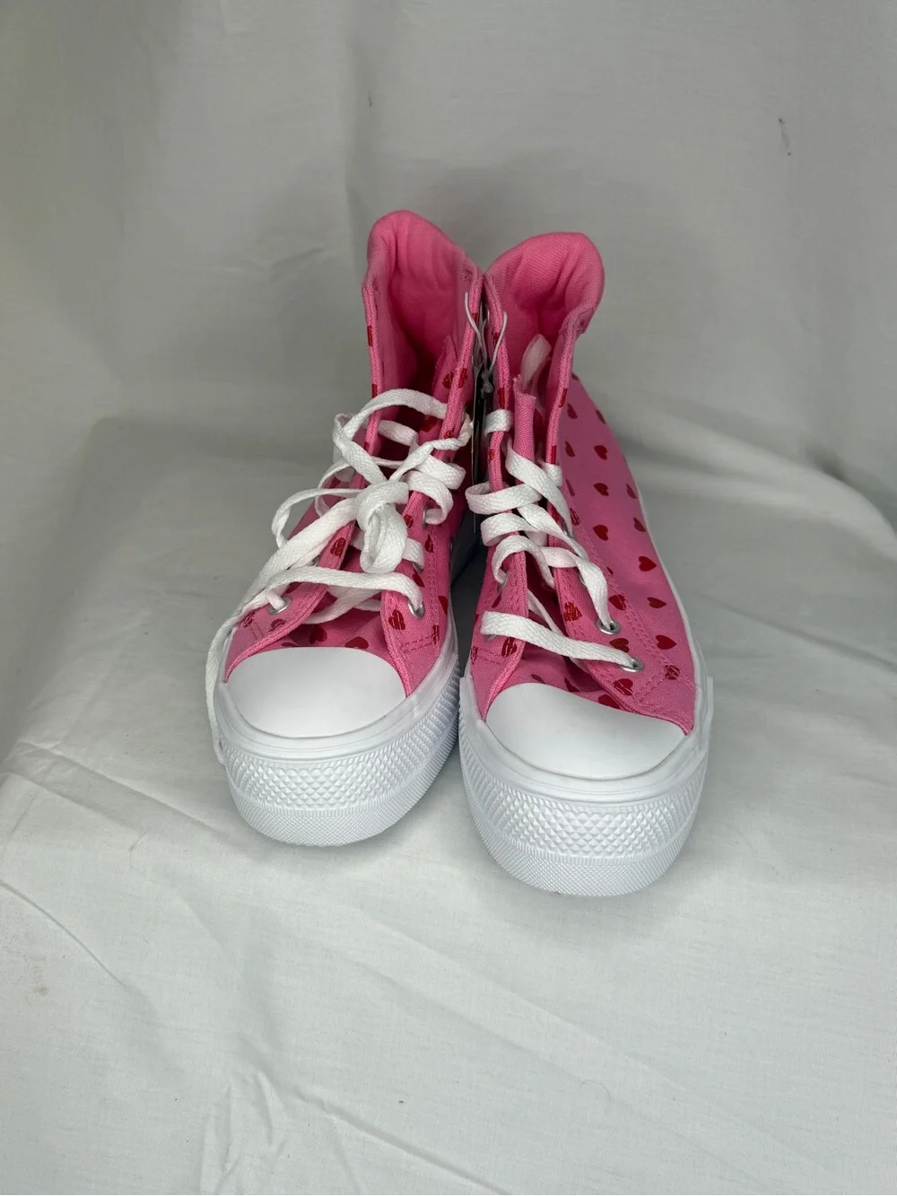 Converse High-Top Pink Canvas Sneakers with Red Heart Print